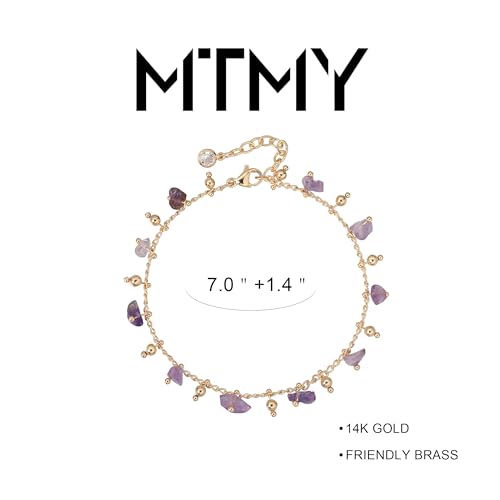 Gold Chain Bracelet for Women, 14K Gold Plated | Dainty Bracelets with Adjustable Chain, Trendy Jewelry Gift for Women - style: purple stone