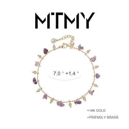 Gold Chain Bracelet for Women, 14K Gold Plated | Dainty Bracelets with Adjustable Chain, Trendy Jewelry Gift for Women - style: purple stone