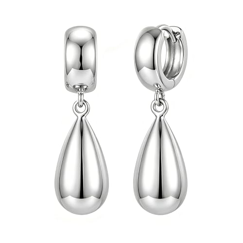 14K Gold Plated Chunky Huggie Hoop Earrings, Plump Teardrop Dangle Drop Earrings Elegant Statement Jewelry for Women - color: teardrop-long/silver