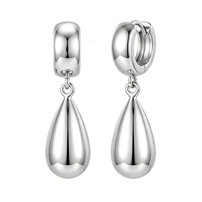 14K Gold Plated Chunky Huggie Hoop Earrings, Plump Teardrop Dangle Drop Earrings Elegant Statement Jewelry for Women - color: teardrop-long/silver