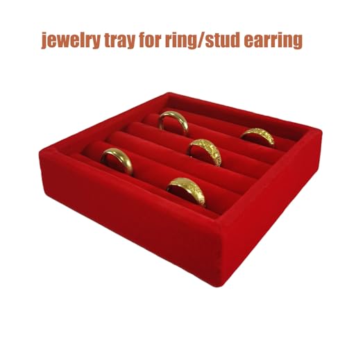 SCIKHETF Velvet Ring Earrings Studs organizer Tray Small Ring Insert Display Tray 5 Slots Stackable (Red) - color: Red