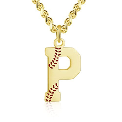 AIAINAGI Baseball Initial A-Z Letter Necklace - Men's Baseball Charm Pendant in Stainless Steel Silver Chain, 22inch Personalized Gift - style: P Letter