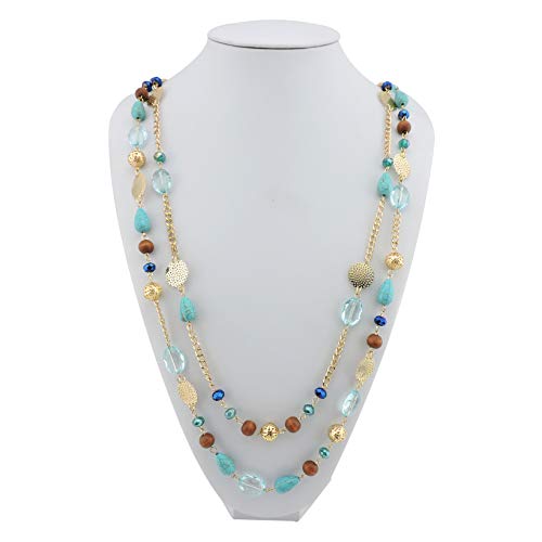 Bocar Long Necklaces for Women Trendy, Boho Layered Crystal Beaded Collar Necklaces for Women, Fashion Statement Necklaces Jewelry - color: Blue