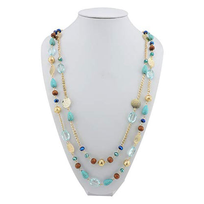 Bocar Long Necklaces for Women Trendy, Boho Layered Crystal Beaded Collar Necklaces for Women, Fashion Statement Necklaces Jewelry - color: Blue
