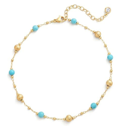 Gold Anklets for Women 14K Gold Plated Tiny Bead Anklet Colorful Tassel Foot Chain Dainty Adjustable Cute Summer Beach Boho Anklets Jewelry Gift - color: turquoise ball