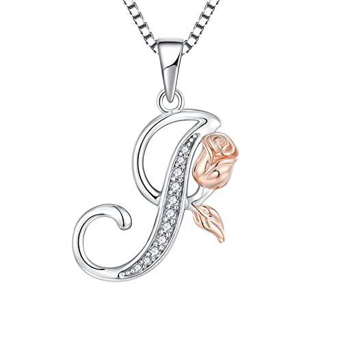 STARCHENIE Initial Necklace for Women Sterling Silver Letters 26 Alphabet Pendant Rose Flower Jewelry Gifts for Family Sisters Friend - color: I