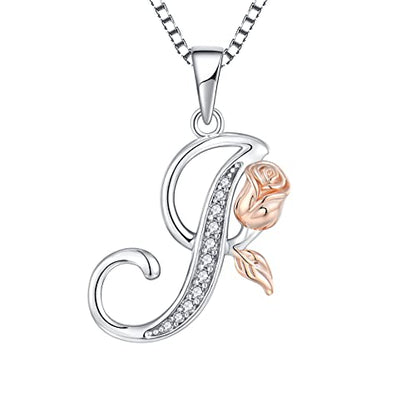 STARCHENIE Initial Necklace for Women Sterling Silver Letters 26 Alphabet Pendant Rose Flower Jewelry Gifts for Family Sisters Friend - color: I