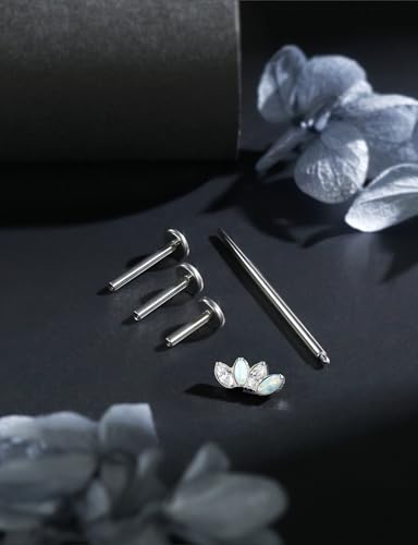 16G Astm F136 Titanium Internal Thread Flat Back Earrings Nose Studs Tragus Forward Helix Conch Cartilage Lobe Earrings Stud Medusa Labret Monroe Lip Ring Piercing Jewelry For Women Men - size: 16G--Style B