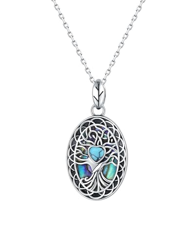 925-Sterling-Silver Turquoise Dragonfly/Hummingbird/Compass/Anchor/Butterfly/Cross/Lotus Necklaces Vintage Boho Pendant Jewelry Victorian Christmas Birthday Gifts for Women - style: Tree of Life Turquoise Abalone Necklace