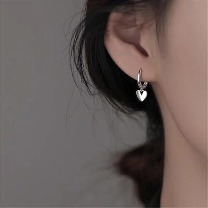 Cute Heart Love Dangle Drop Cartilage Small Huggie Hoop Earrings for Women Minimalist S925 Sterling Silver Charm Dangling Cuff Sleeper Hoops Dainty Hypoallergenic Jewelry