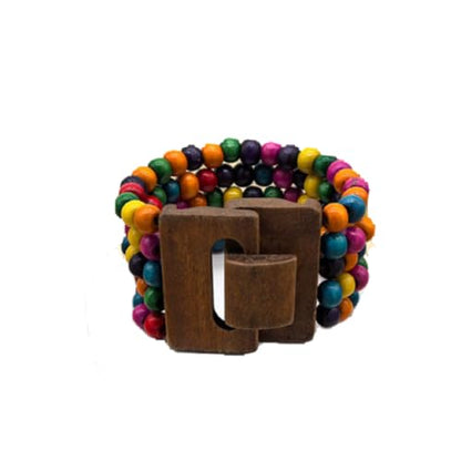Bohemian Multi Layers Seed Beads Wide Bangle Strand Bracelet Wooden Thick Natural Wood Beads Stretch Bracelet for Women Men - color: Colorful