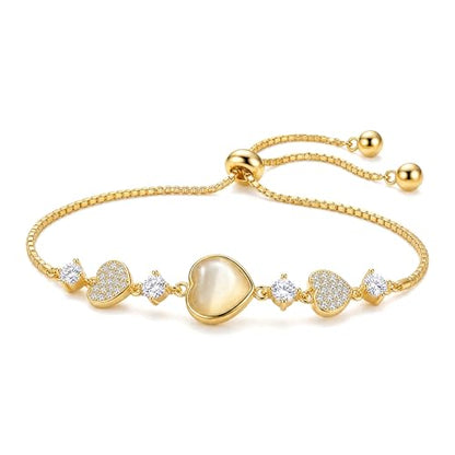 Heart Bracelet Gold Adjustable Slider Chain Bracelets for Women Charm Plated Copper Link Jewelry Dainty Fashion Wrist Accessory