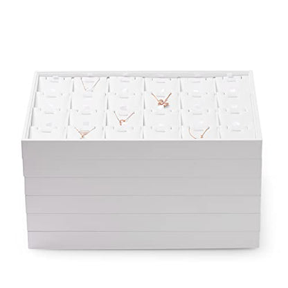 Oirlv Premium White Leather Stackable Jewelry Tray 24 Grid Jewelry Organizer Tray with Removable Inserts Cards Necklace Display Holder | 24 Necklace Pendant Sections,Removable Insert Cards,Anti-Tangle Design,Space-Saving Event Display,13.8×9.5Inch - color