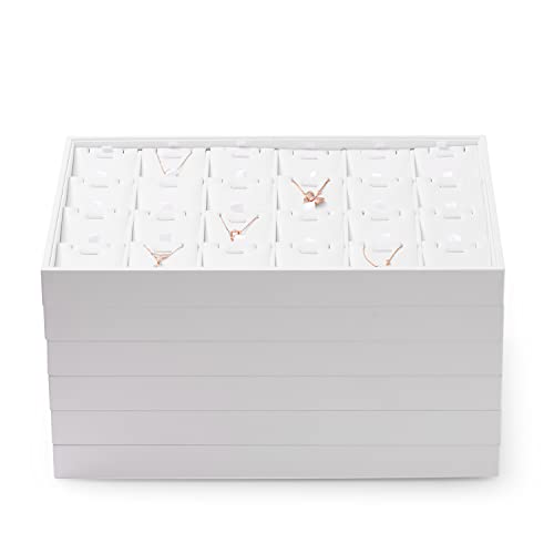 Oirlv Premium White Leather Stackable Jewelry Tray 24 Grid Jewelry Organizer Tray with Removable Inserts Cards Necklace Display Holder | 24 Necklace Pendant Sections,Removable Insert Cards,Anti-Tangle Design,Space-Saving Event Display,13.8×9.5Inch - color