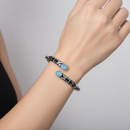 925 Sterling Silver Oval Turquoise Exquisite Cuff Bracelet Boho Style Adjustable Bracelet Jewelry Gifts for Women Mother - style: Cuff Bracelet 1