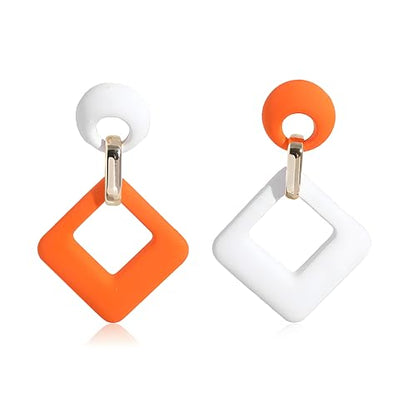 Geometric Square Earrings for Women Lightweight Colorful Color Block Acrylic Chunky Geometric Rectangle Oval Link Chain Statement Earring - style: White Orange Square
