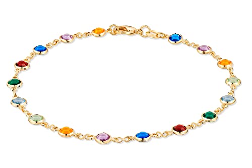 Barzel 18K Gold Plated Gold and Multi Color Crystal Baguette Anklet - color: Multicolor Dark Round
