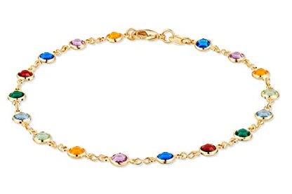 Barzel 18K Gold Plated Gold and Multi Color Crystal Baguette Anklet - color: Multicolor Dark Round
