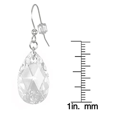 Sparkling Austrian Clear Crystal 22mm Teardrop Pear Dangle Earrings, Pierced or Clip On, Hypoallergenic Gold or Silver, Gift for Her - style: sterling silver earwires