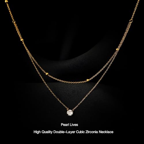 Double-Layer Cubic Zirconia Pendant Necklace For Women 18K Gold Plated Cubic Zirconia Necklaces Layered Wearing Gold Chains Dainty Chokers