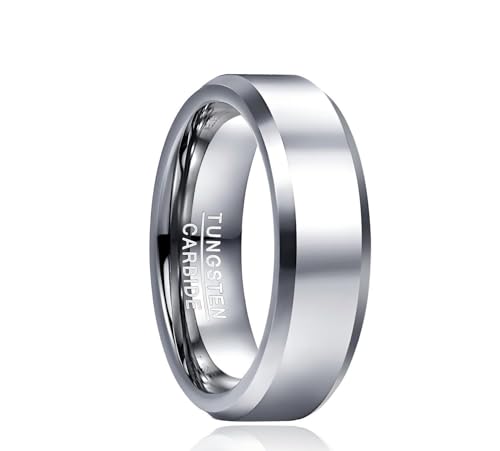 Vakki Tungsten Ring for Men 4mm 6mm 8mm Silver Plain Engagement Wedding Band High Polish Finish and Beveled Edges Comfort Fit Size 5-12 - color: 6mm-silver