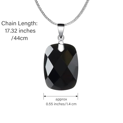 iSTONE 925 Sterling Silver Natural Crytral for Womens Pendant Necklace, Gemstone Birthstone with 17.8" Silver Chain Ladies - color: Rectangle - Obsidian