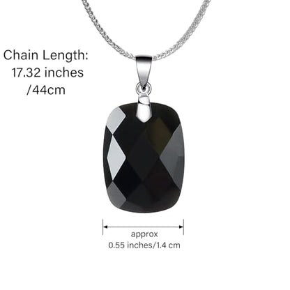iSTONE 925 Sterling Silver Natural Crytral for Womens Pendant Necklace, Gemstone Birthstone with 17.8" Silver Chain Ladies - color: Rectangle - Obsidian