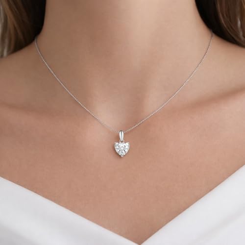 Savlano 925 Sterling Silver Moissanite Pendant Necklace, 6MM,8MM Round, Princess & Heart Cut 0.8–2CT D Color, with 18" Box Chain for Women – Comes with A GRA Certificate – Made in Italy - style: 0.8ct 6mm Heart Cut