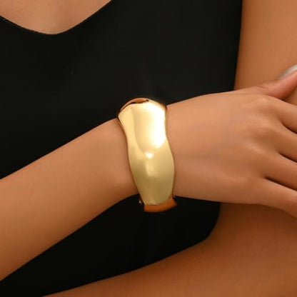 Gold/Silver Cuff Bangle Bracelets For Women Chunky Waterdrop Twisted Hinged Bangle Bracelets Minimalist Arm Cuff Bracelet Jewelry Gifts - color: 3Gold