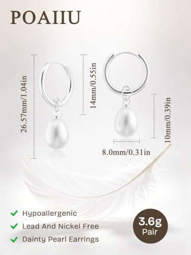 Pearl Drop Earrings 14K Gold Plated Dainty Bridesmaid Jewelry Gift - color: silver