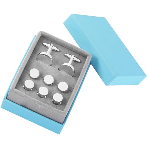 Cufflinks for Men and Tuxedo Shirt Studs Set with Gift Box Stainless Steel Cuff links - style: Silver