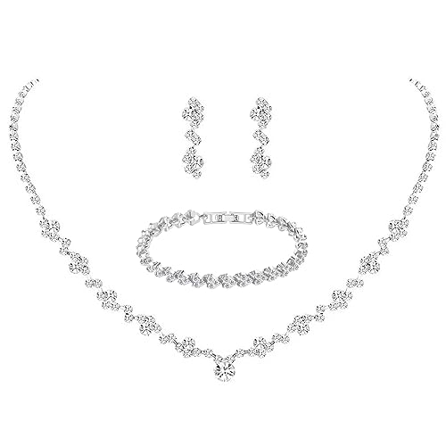 Crystal Wedding Jewelry Set, Necklace Earrings, for Accessories | Silver jewelry design, suitable almost occasions, non fading, non oxidizing, Valentine's Day gift, wedding jewelry sets - color: sliver