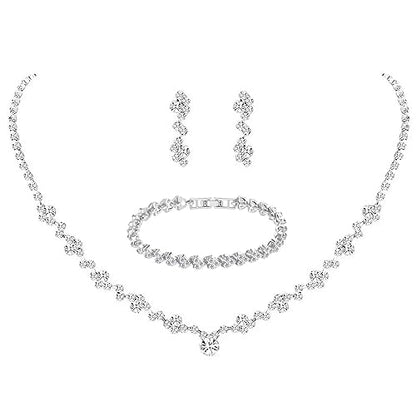 Crystal Wedding Jewelry Set, Necklace Earrings, for Accessories | Silver jewelry design, suitable almost occasions, non fading, non oxidizing, Valentine's Day gift, wedding jewelry sets - color: sliver