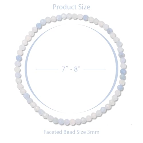 Healing Crystal Bracelet Clear Quartz Faceted Beaded Bracelets for Women Men 3mm Natural Stone Adjustable Handmade Stretch Bracelet Reiki Spiritual Jewelry Fashion Gifts - color: Aquamarine