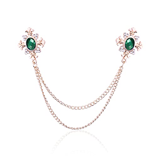 Anmpab Cross Crystal Tassel Chain Brooch Gold Silver Tassel Collar Pins Broochs Rhinestone Lapel Pin for Men Women Suit Accessories - color: Green