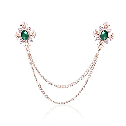 Anmpab Cross Crystal Tassel Chain Brooch Gold Silver Tassel Collar Pins Broochs Rhinestone Lapel Pin for Men Women Suit Accessories - color: Green