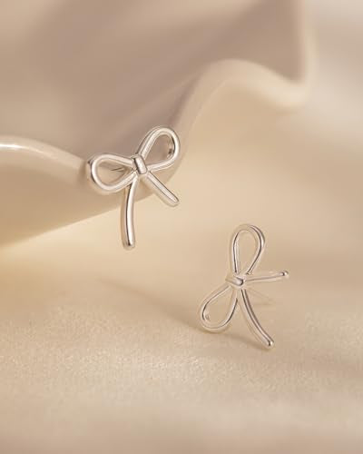 Stud Earrings for Women- 14K Gold/White Gold Plated/Black Bow Dragon Softball Snake Bat Stud Earrings - color: Silver Bow