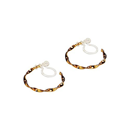 Hoop Invisible Clip On Earrings for Women Not Pierced Gold Small Twisted Hoop Comfortable Silver Large Clip On Earrings - color: Gold