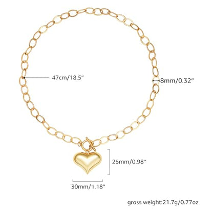 Chunky Gold Necklace for Women, 18K Waterproof Heart Necklace Statement Necklace Gold Charm Necklace Chunky Jewelry Paperclip Chain Choker Gift for Women - style: 25MM Heart