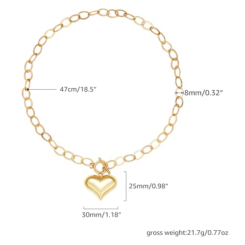 Chunky Gold Necklace for Women, 18K Waterproof Heart Necklace Statement Necklace Gold Charm Necklace Chunky Jewelry Paperclip Chain Choker Gift for Women - style: 25MM Heart