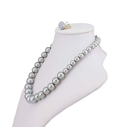 Bridal Wedding Faux Pearl Statement Necklace and Clip on Earrings Bracelet Jewelry Sets Women Bib Choker Necklace - color: Grey