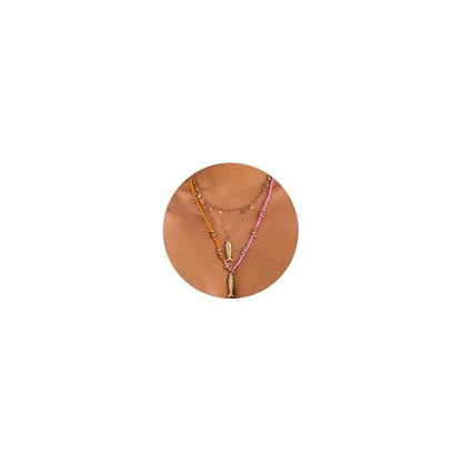 Fish Necklace for Women Handmade Beaded Y Pendant Necklace Colorful Summer Beach Boho Layering Choker Necklaces - color: Gold