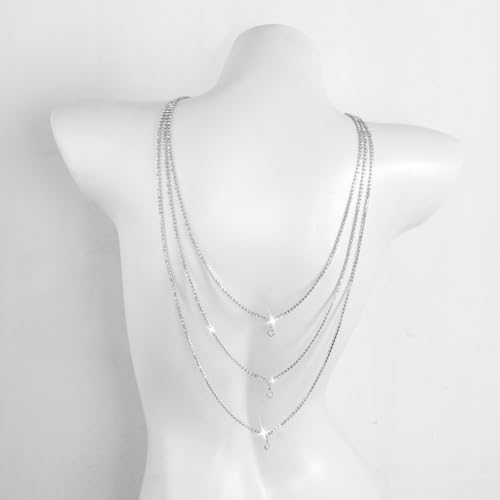 Rhinestone Layers Back Necklace Chains for Backless Dress Shinny Bridal Wedding Shoulder Body Jewelry for Women Back Body Chain - color: Silver