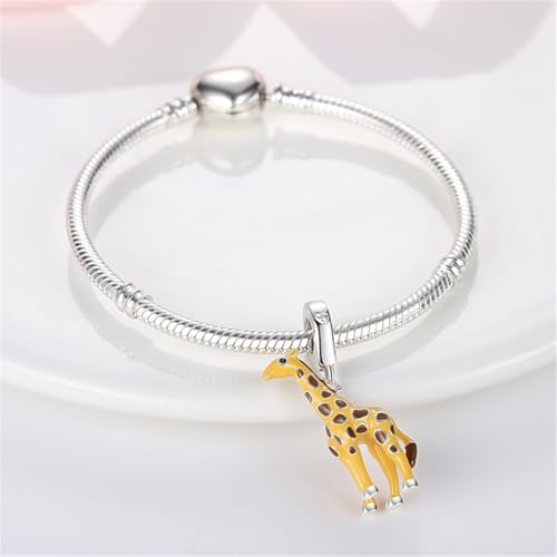 925 Silver Charm for Bracelets Animal Pet Insect Series Women Jewelry Gift - color: Yellow giraffe