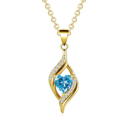 Birthstone Necklace for Women, 14K Gold Plated Heart Cubic Zirconia Pendant, Dainty Birthstone Jewelry Necklace Gifts for Birthday, Valentine’s Day Mother's Day - color: December-Turquoise