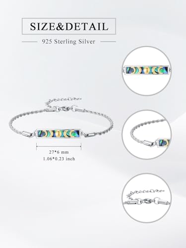 Waves/Tree of Life/Mushrooms/Moon Phase/Butterfly/Hummingbird Bracelet/Anklet 925 Sterling Silver Adjustable Abalone Shell Bar Bracelet/Anklet Summer Jewelry Gifts for Women - color: Moon Phase, size: Anklet 9"+2"