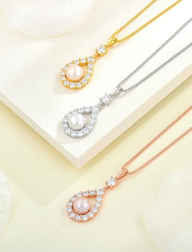STARCHENIE Freshwater Cultured Pearl Earrings Necklace 925 Sterling Silver Cubic Zirconia Jewelry Set for Women