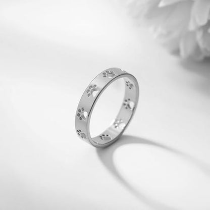OIDIMS Cute Paw Print Stacking Rings for Women Men Stainless Steel Pet Lover Ring Dainty Puppy Dog Cat Band Minimalist Promise Engagement Jewelry Comfort Fit Animal Themed for Couples Friends - size: 8