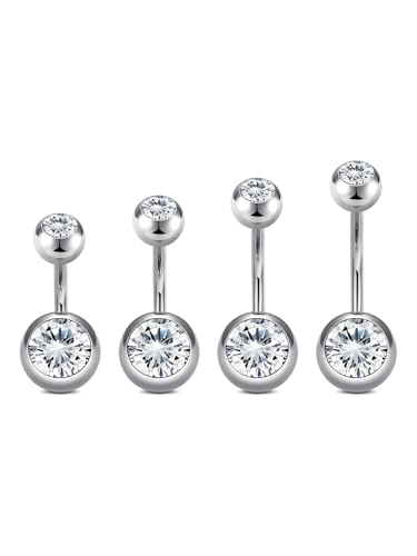 Longita Belly Button Rings Short Bar for Women Stainless Steel Belly Ring Navel Piercing Jewelry 14g Colorful Ball Pack 6mm 1/4” 8mm 5/16“ 10mm - color: 11-silver -6/8/10/12mm