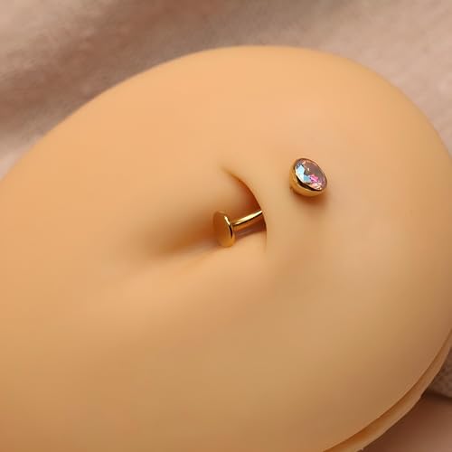 G23 Titanium Belly Jewelry 14G Flat Bottom Floating Belly Button Rings Curved Belly Barbell Navel Ring Belly Piercing 8/10/12/14mm Navel Rings Belly Piercings Jewelry for Women - color: Style1:Silver+AB CZ